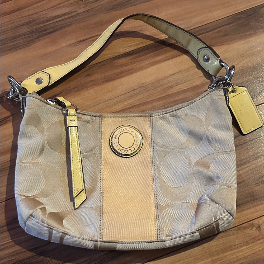 Coach Tan and Yellow Shoulder Bag